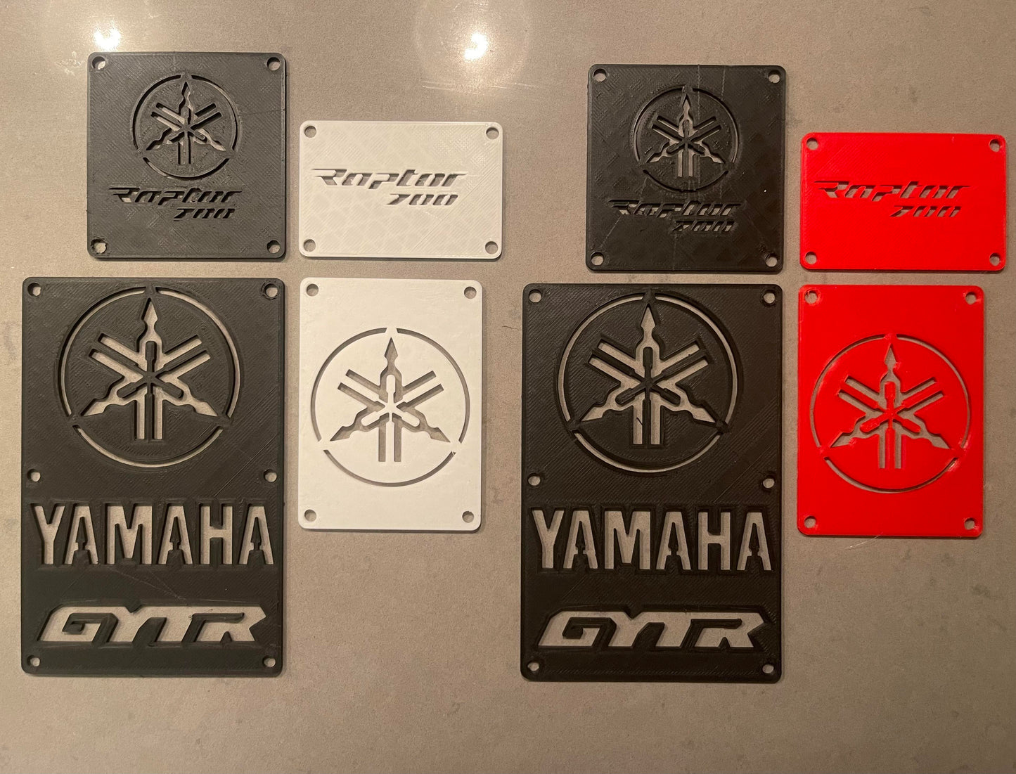 CUSTOM Yamaha, Honda, Suzuki ATV plates decals warning labels replacement flat badges