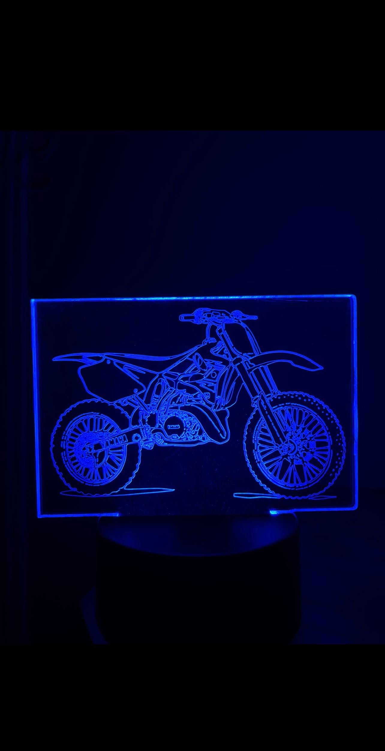 Yamaha LED YZ250 YZ-250 YZ YZ125 night lamp engraved in acrylic dirt bike with RGB LED base and remote