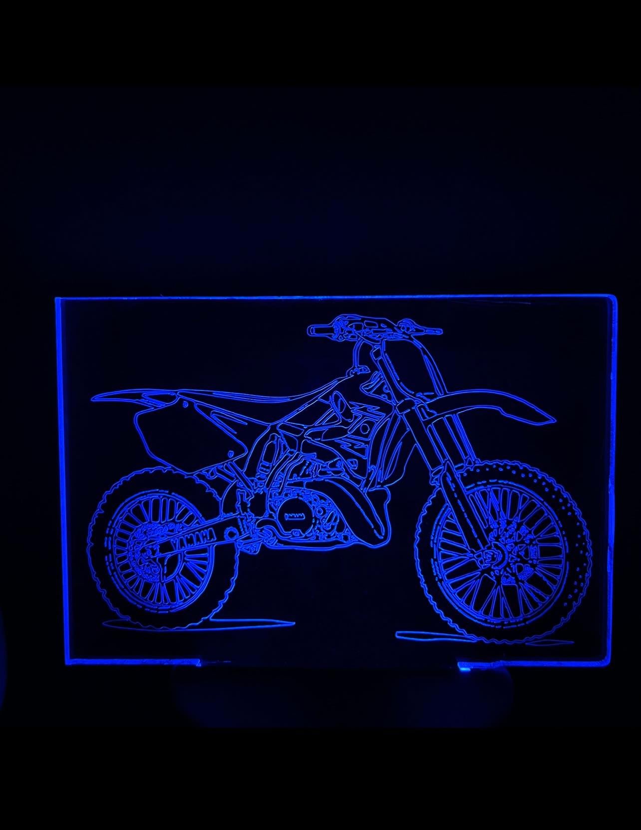 Yamaha LED YZ250 YZ-250 YZ YZ125 night lamp engraved in acrylic dirt bike with RGB LED base and remote